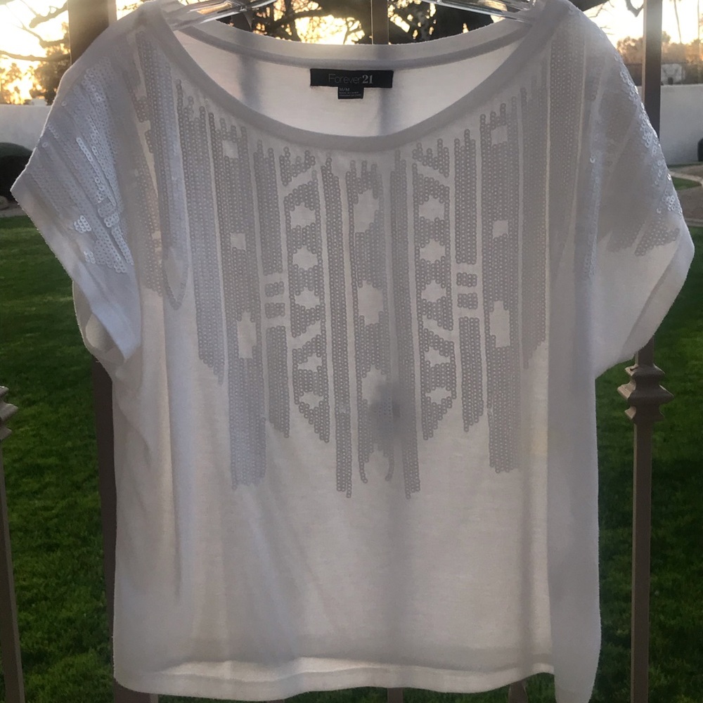 Forever 21 White Loose Sequined Top